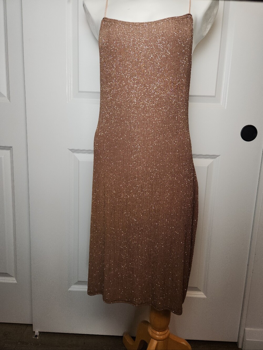 Jump Shimmer Slip Midi Dress in Rose Brown